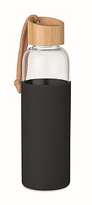 Skleněná láhev 500ml se silikonovým obalem, černá - reklamní předměty