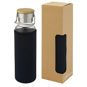Skleněná láhev, 660 ml, s černým neoprenovým obalem