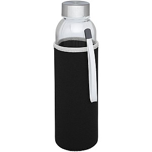 Skleněná láhev na pití, 500ml, s neoprenovým obalem, černá - reklamní předměty