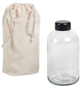 skleněná láhev na pití, 550ml, s bavlněným sáčkem - ekologické reklamní předměty